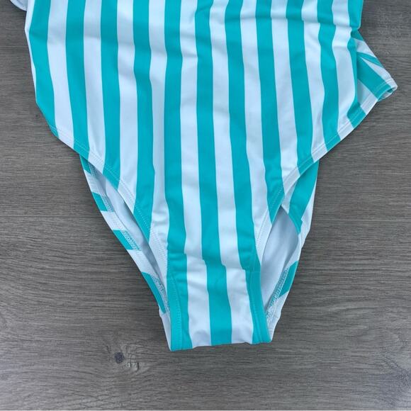 Target Kona Sol Teal&White Stripe V Neck One Piece Swimsuit Sz.XL NWOT - Picture 7 of 16
